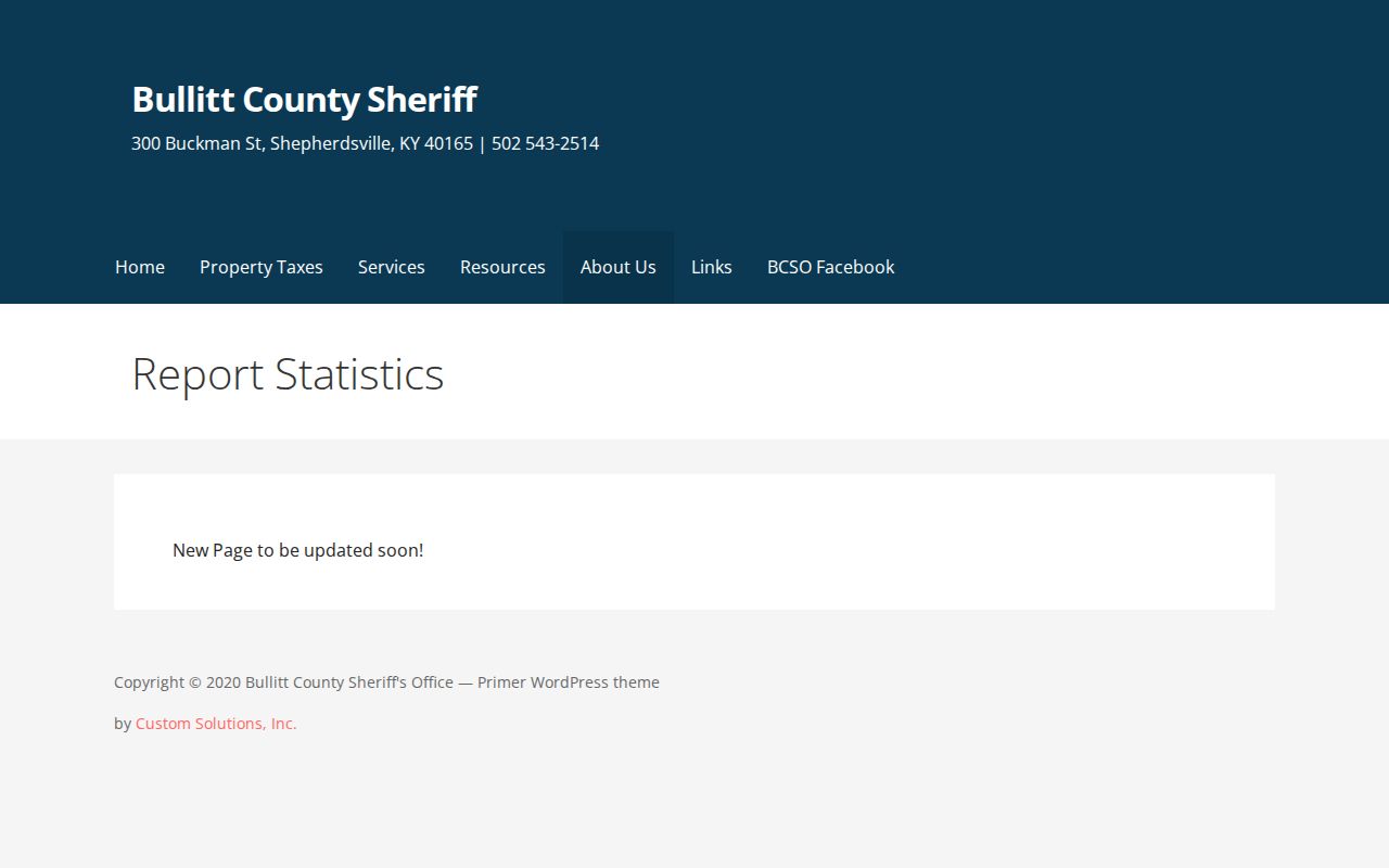 Bullitt County Sheriff report statistics page awaiting an update