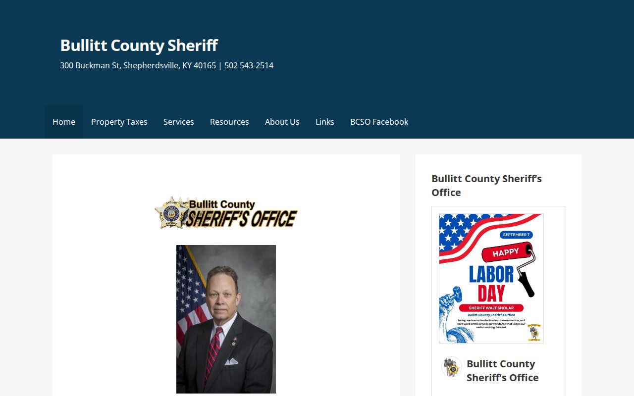 Bullitt County Sheriff's official website and public-service navigation