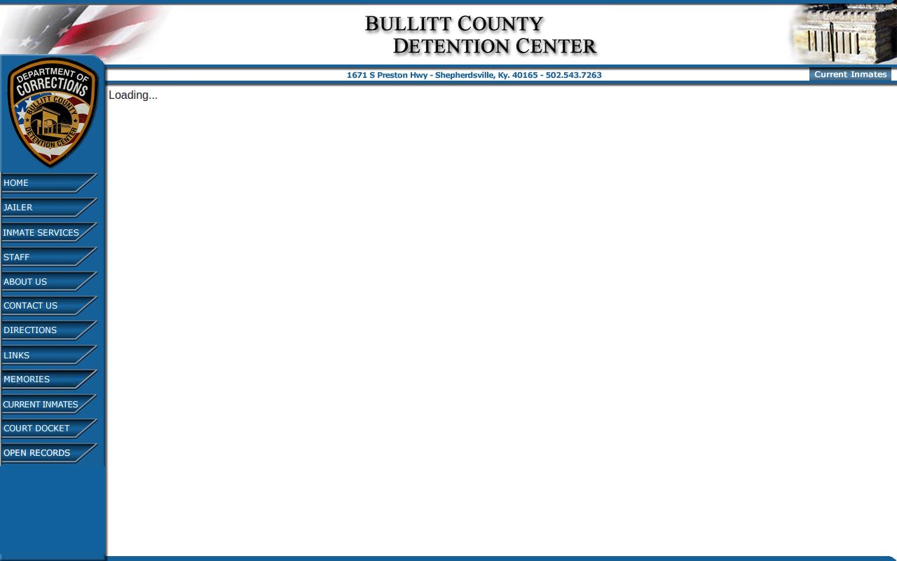 Official Bullitt Detention Center inmate list page leading to the JailTracker roster