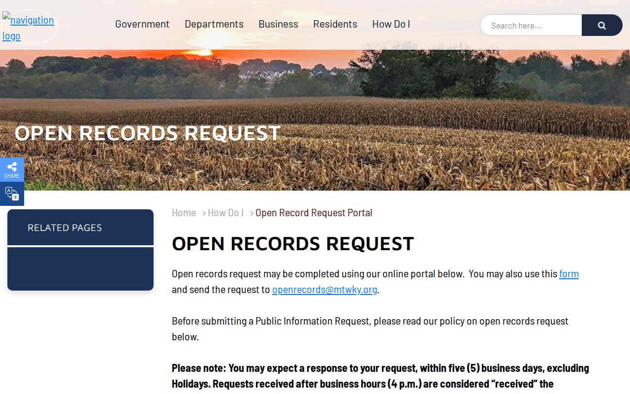 City of Mount Washington open records request page