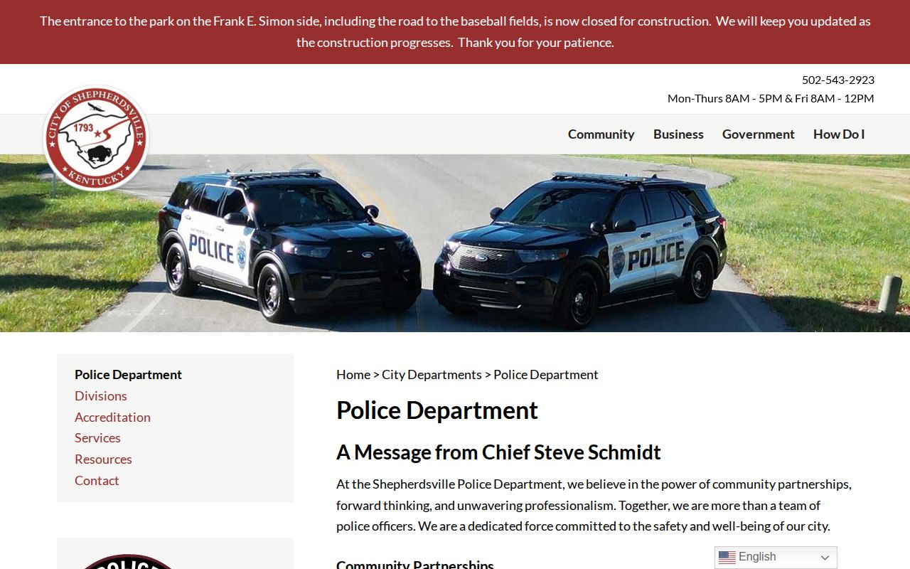 Official Shepherdsville Police Department webpage