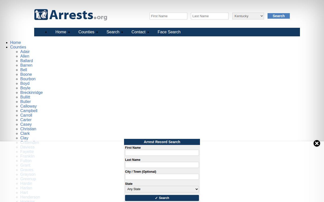 Bullitt County arrest archive agency and city filters